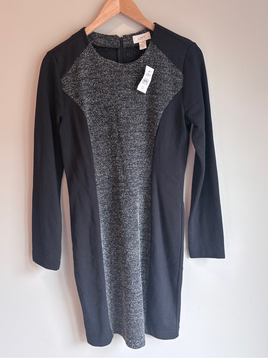LOFT Dresses & Skirts - New LOFT Black with Charcoal Textured Panel Long Sleeve Sheath Dress Small